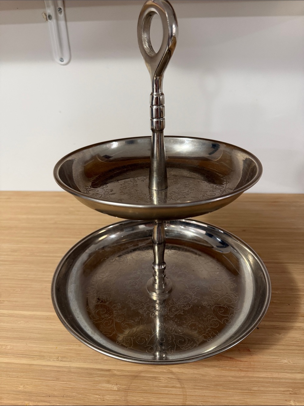 Two-Tier Metal Serving Stand - Silver Tone